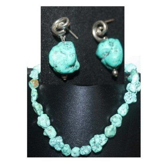 Kay Jewelers Jewelry - 925 Sterling Silver Genuine Rock Turquoise Necklace & Earrings Set Bundle 94Gr